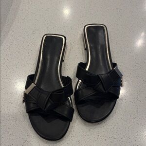 White House Black Market Black Slide Mules with Knot Accent